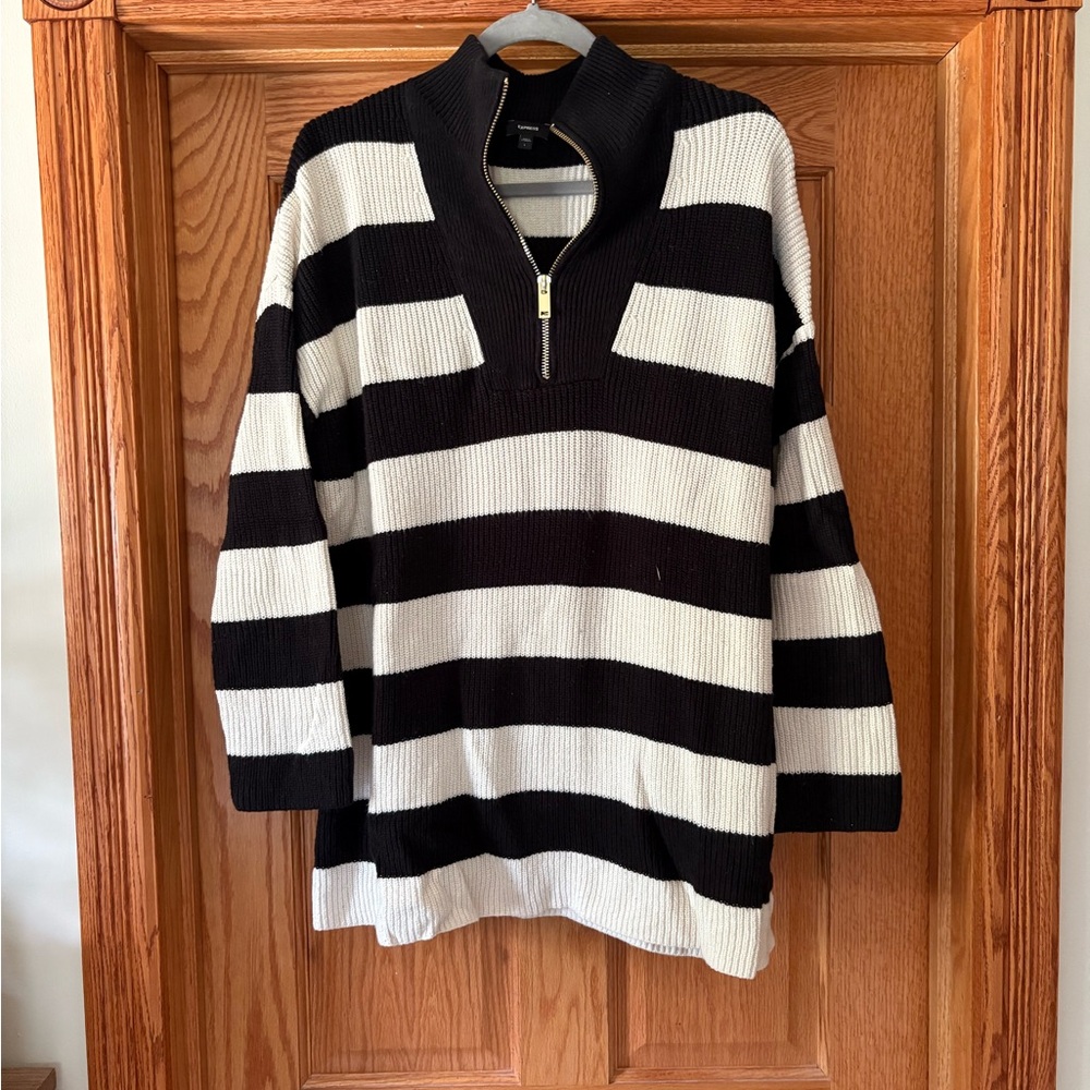 Express Black and White Knit Half-Zip Sweater